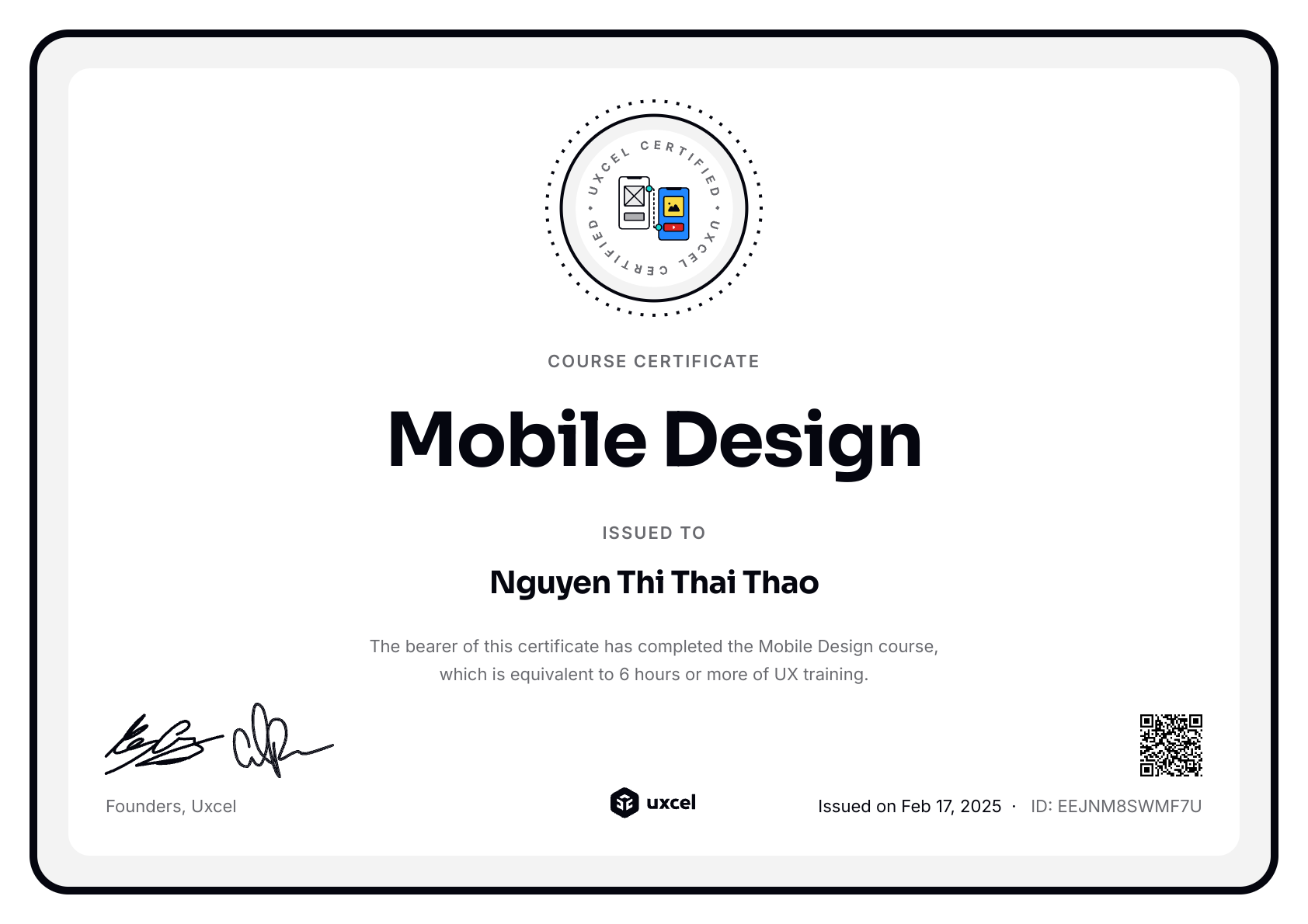 Nguyen Thi Thai Thao's certificate